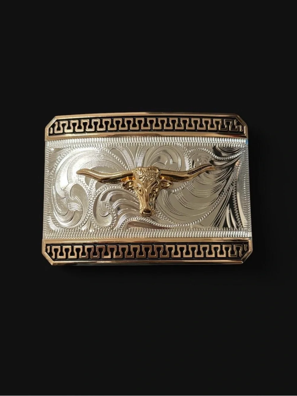 Gold & Silver Longhorn Western Belt Buckle